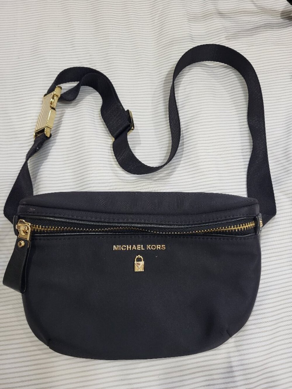 Michael Kors Black Belt Bag Fanny Pack with Gold-Tone Hardware